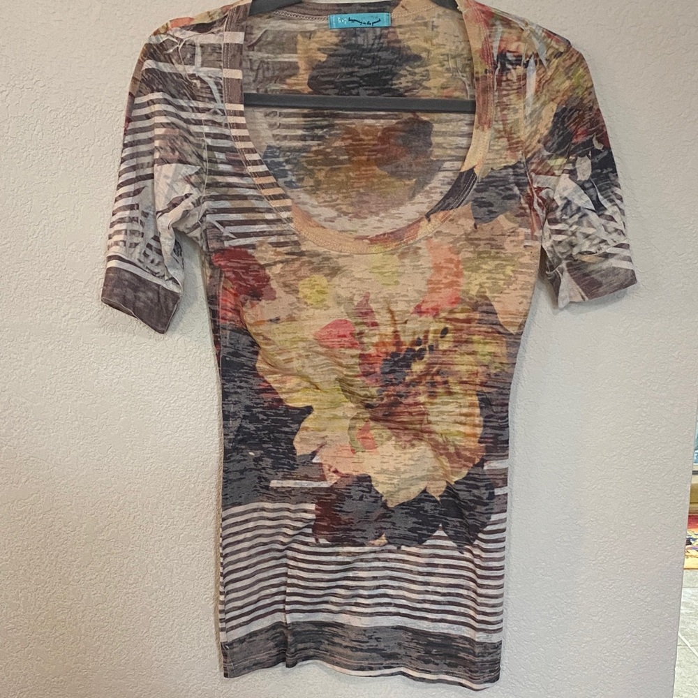 Blue Bird Multicolor Floral Striped Tee